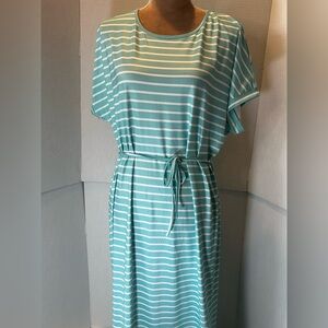 SHEIN Teal and White Striped Midi Dress